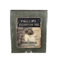 Vintage Phillips Prescription Metal File Box Columbia Drug Co 7.5 x 5.5 x 5.5″