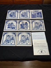 Delft Dutch Burroughs Wellcome Blue White Pharmacy story tiles set of 8