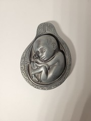 Vtg 1950-60s Parke-Davis Tabron Baby In Womb Fetus Pewter Heavy Paperweight