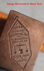 Antique STATEN ISLAND PHARMACEUTICAL ASSOC AUX Award STEEL STAMPING DIE JN1667