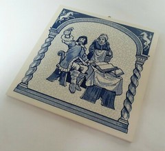 VINTAGE BLUE DELFT HOLLAND HANDMADE PILL TILE BURROUGHS WELLCOME CO. 1987