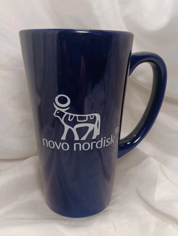 Tall Coffee Mug Logo Novo Nordisk, Danish Pharmaceutical Com.,Cobalt Blu M-Ware