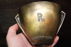 Vintage Brass Mortar Wood Pestle Secundum Artem Pharmacy Class 1969 Schering RX
