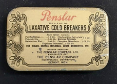Old Advertising Medicine Tin Penslar Laxative Cold Breaker Detroit Michigan