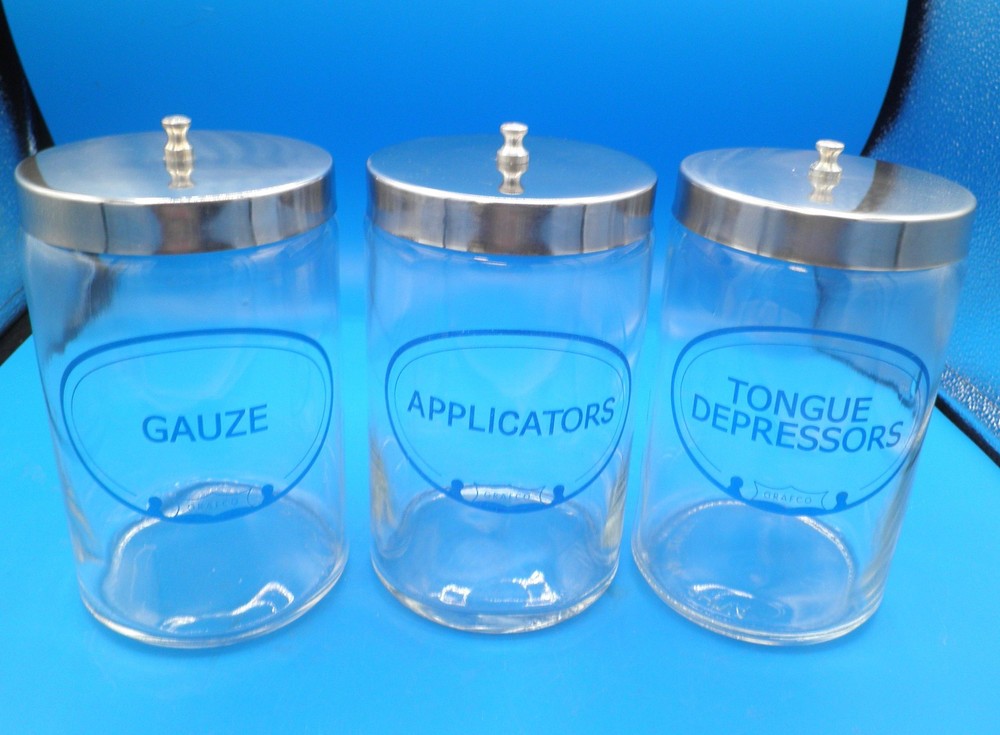 Grafco medical apothecary jars tongue depressors gauze applicators with lids