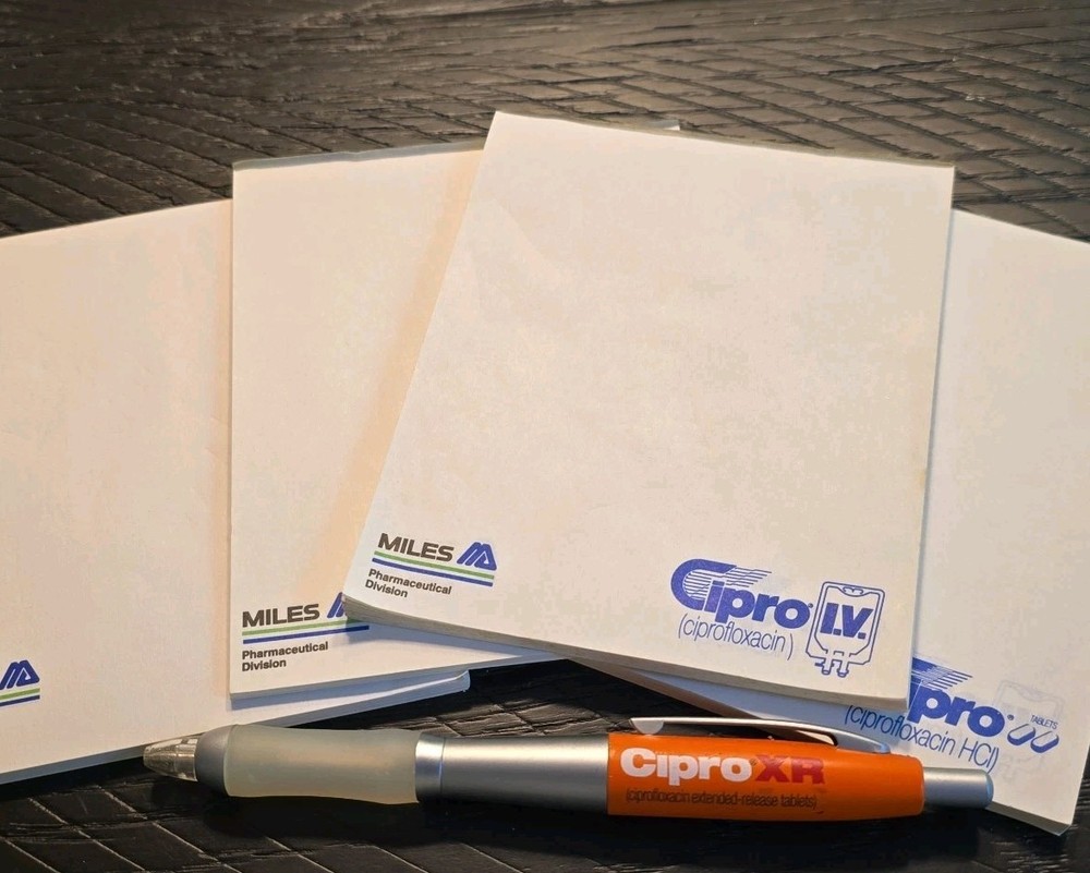 Cipro Pharmaceutical Drug Rep Pen And Note Pads Vintage Metal Pen
