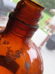 Awesome Vintage Owens-Illinois Amber Glass Apothecary Jug Original Lid, 14″ Tall