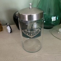 VTG Profex Medical Office Apothecary Jar w/ Lid Art Deco Tongue Depressors