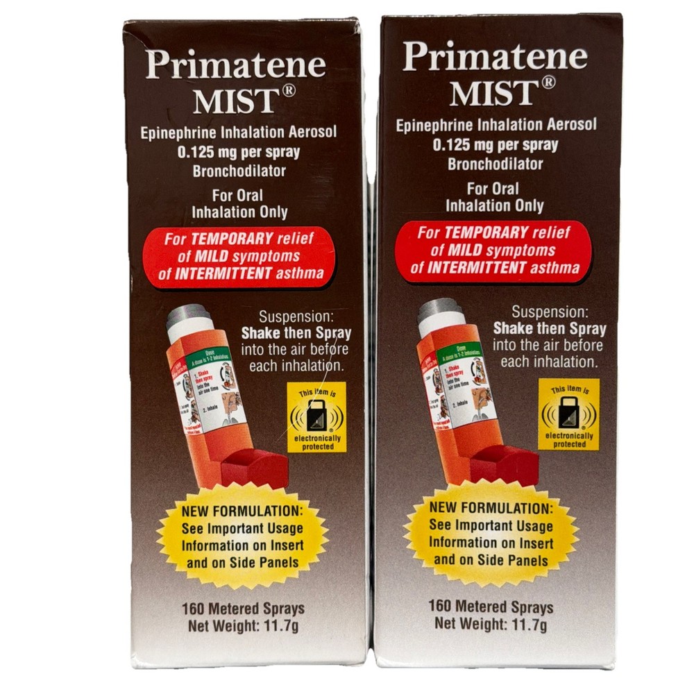(2) Primatene Mist Epinephrine Inhalation Aerosol 160 Sprays 11.7g (EXP – 10/27)
