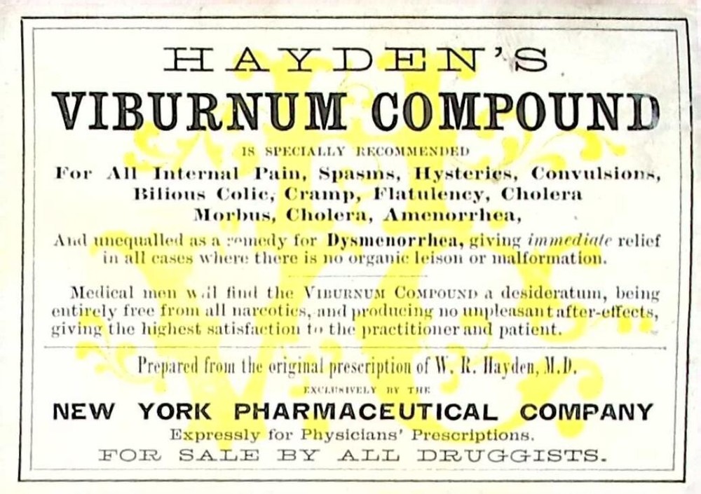 Antique Hayden’s Viburnum Compound Label – New York Pharmaceutical Co