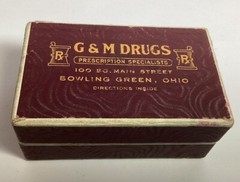 1941 VTG PRESCRIPTION CARDBOARD PILL BOX G & M DRUGS BOWLING GREEN OH DR RASOR