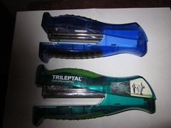 LOT OF 2 RARE DRUG REP STAPLERS, TRILEPTAL AND BIAXIN XL.