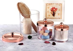 SheeChung 3-Pack Plastic Apothecary Jars with Rose Gold Metal Lids – Large 50…