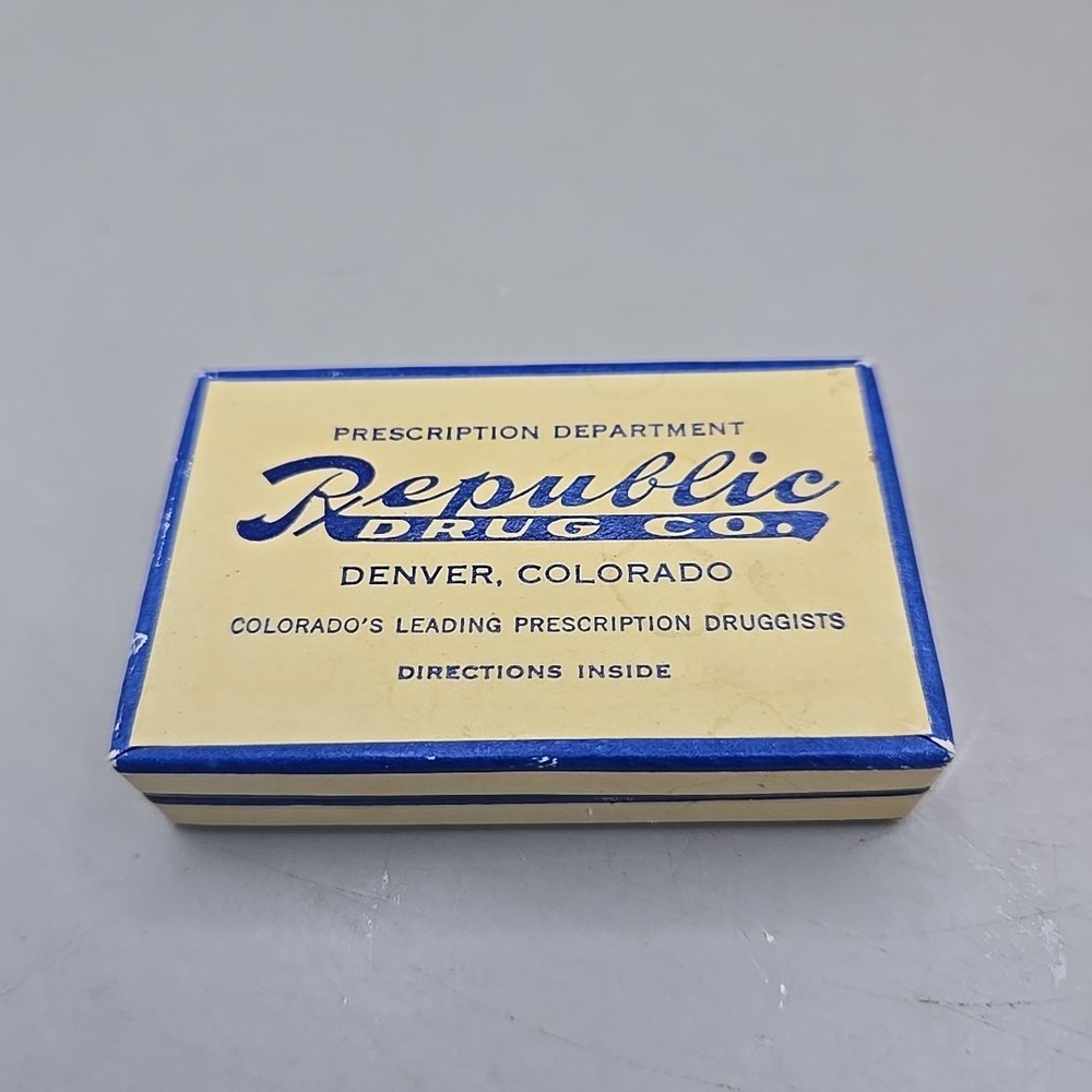 Vintage Republic Drug Co. Denver, CO Prescription Department Cardboard Pill Box