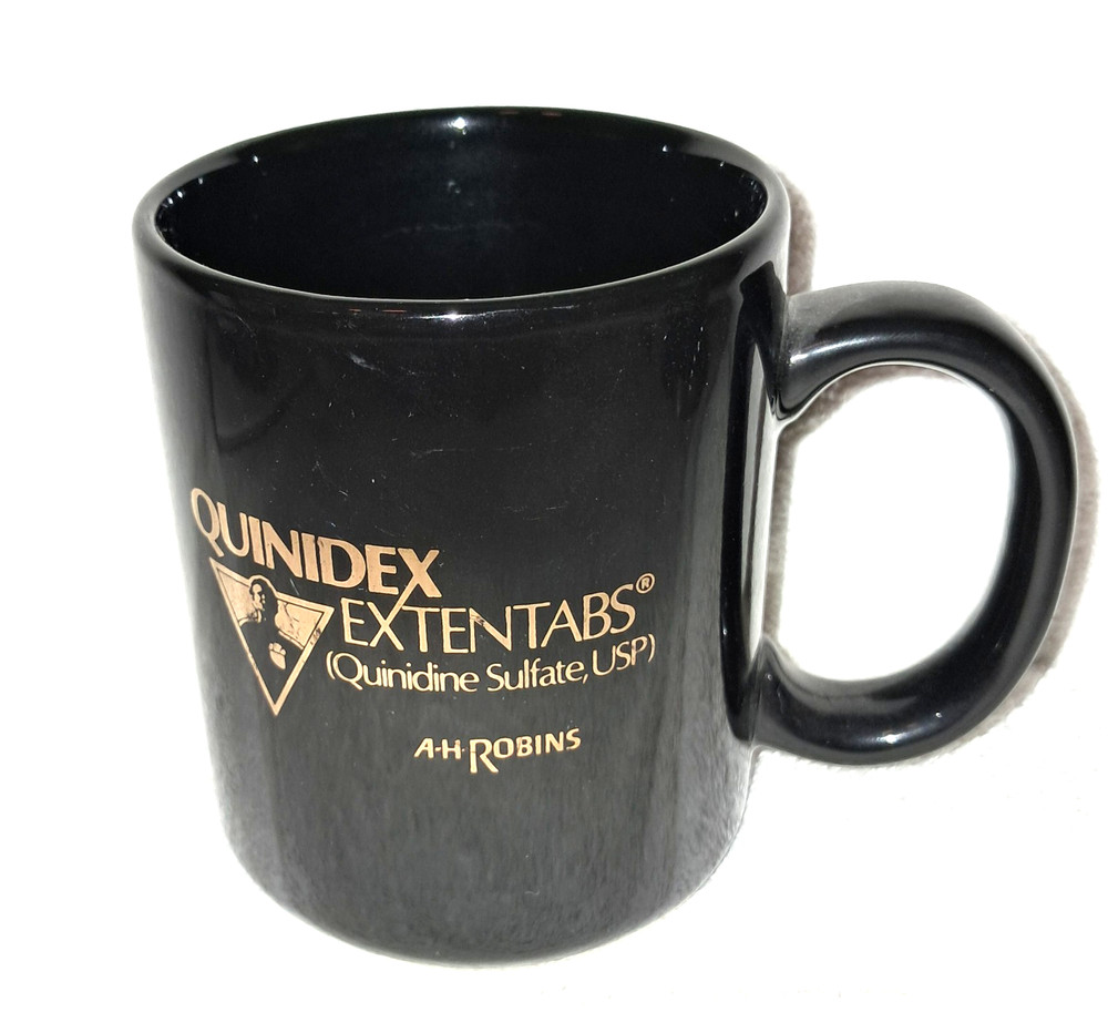 1990’s Pharmaceutical „Quinidex Extentabs“ Black & Gold Coffee Mug for Drs.