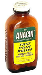 Vin. 1979 ANACIN Analgesic 200 Tablets Brown Glass Bottle Metal Cap, Paper Label