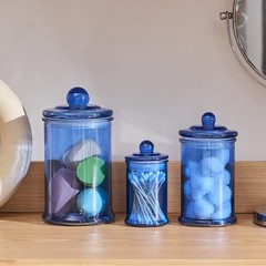 KMwares 3PCs Set Small Glass Premium Quality Apothecary Jars with lids Bathro…