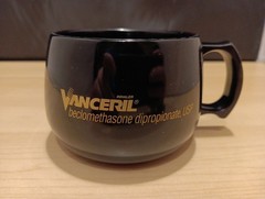 Vintage Vanceril Inhaler Drug Rep Advetising Promotional Black Plastic Mug