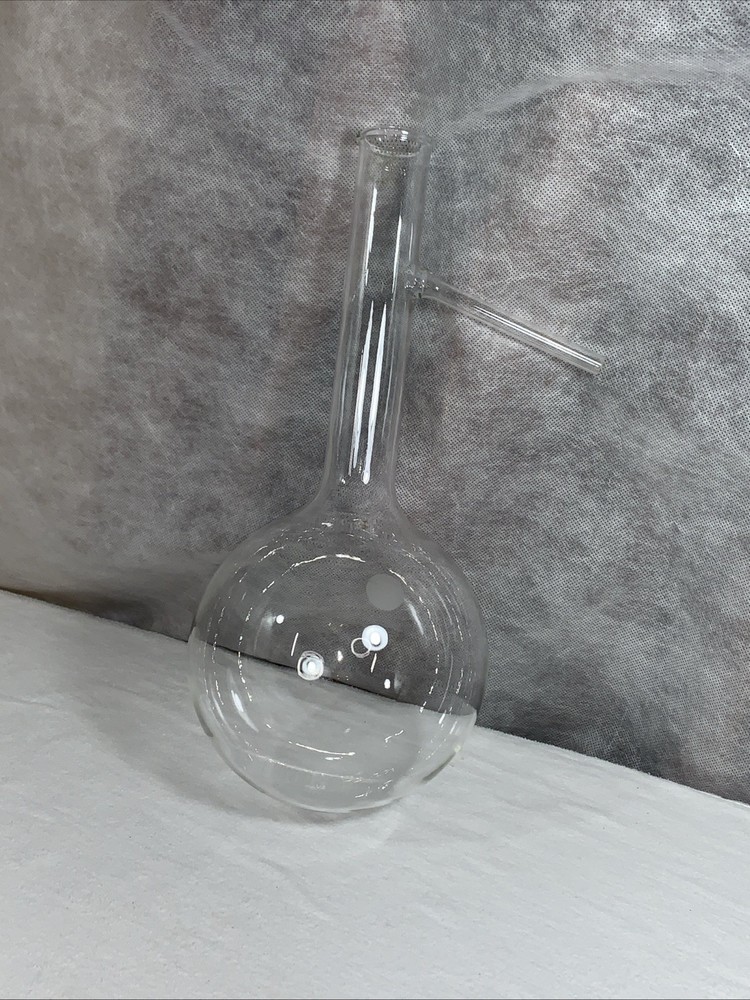 PYREX 2000mL Vtg Laboratory Flask Side Vent Glass Long Neck Round Bottom 14″ USA