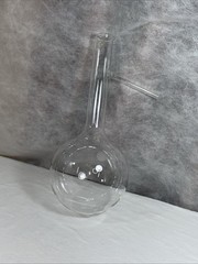 PYREX 2000mL Vtg Laboratory Flask Side Vent Glass Long Neck Round Bottom 14″ USA