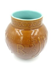Vintage Schering Pharmacy RX jar crock Brown turquoise Mortar Vase Pottery 5″