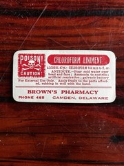 Vintage Brown’s Pharmacy Camden DE Drug Bottle Poison Label Choroform Liniment