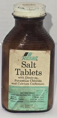 Vintage Rexall Salt Tablets Brown Glass Bottle With Metal Cap