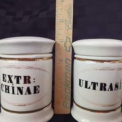 Vintage Style Porcelain European Script Apothecary Jar Set/3