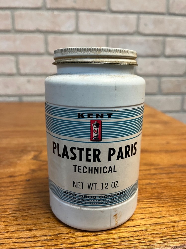Vintage Kent Drug Company Plaster Paris Plastic Jar Can w/ Contents