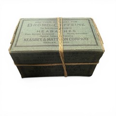 Antique Bromo-Caffeine Box Keasbey & Mattison Apothecary Headache Cure c1900 Vtg