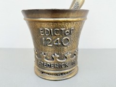 Mortar and Pestle, Metal Rx Pharmacy Apothecary Edict of 1240 Coricidin
