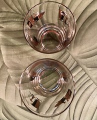 2~ RX Pharmacy Apothecary Double Old Fashion Glasses Gold & Black Set of 2*VGC