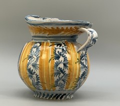 Italian Majolica Pharmacy Jug Polychrome, Mangonese & Yellow 19thC Delft Faience