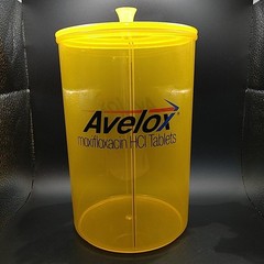 Medicine Advertisement Multi-purpose Vanity Canister 9″X6″ Yellow Plastic Vtg