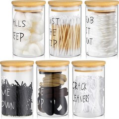 6 Pcs Apothecary Jars Glass Jars with Lids for Bathroom Holder Glass Cotton B…