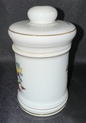 Porcelain Apothecary Jar Pulvis Gold Trim DOM Vintage Cotton