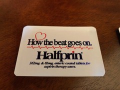 Drug Rep 4 Magnets „Halfprin“ 1 with emergency medical information.