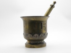 Vtg Brass Mortar & Pestle USP Rx Est 1820 150th Anniversary Schering Pharmacopia