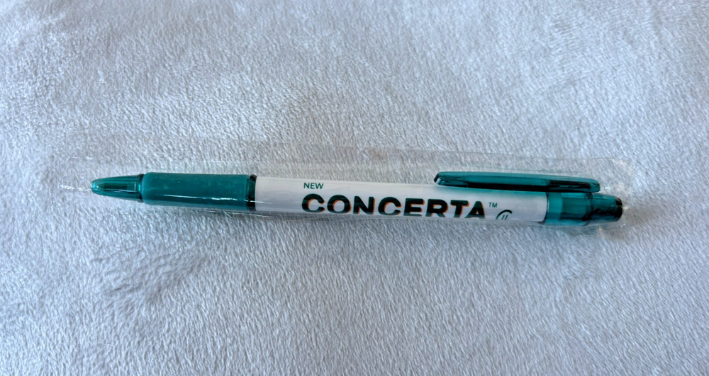 Concerta-white and teal- Pen-Pharmaceutical Drug Rep Collectible