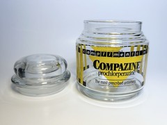 Compazine Vintage Drug Rep Pharmaceutical Advertising Glass Apothecary Jar w Lid