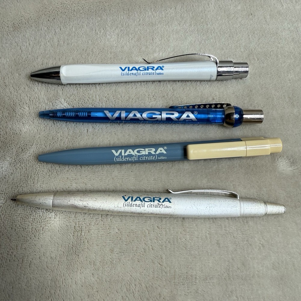 Viagra Collectible Drug Rep Pens; Lot of 4; Pharmaceutical Promotion/Advertising