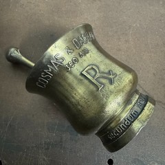 Vtg CORICIDIN Advertising Motor & Pestle Apothecary / Pharmacy – Cosmas & Damian