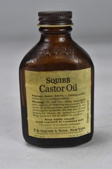 Vintage SQUIBB CASTOR OIL BROWN MEDICINE BOTTLE #07917