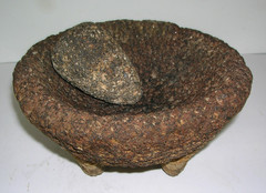 Mortar & Pestle Antique Hand Carved Stoneware 3 Legged 7″ wide Porous Primitive