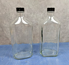 Lot of 2 Vintage Label-Rite 32 oz Glass Bottles Caps Pharmacy Graduated Embossed