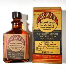Vintage 1939 ARZEN NOSE DROPS Never-Used BOTTLE & BOX~Laboratories, CLINTON, IA.
