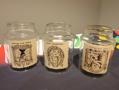 Set of 3 Rare 4″ Glass Tumbler early American Pharmacy sign art