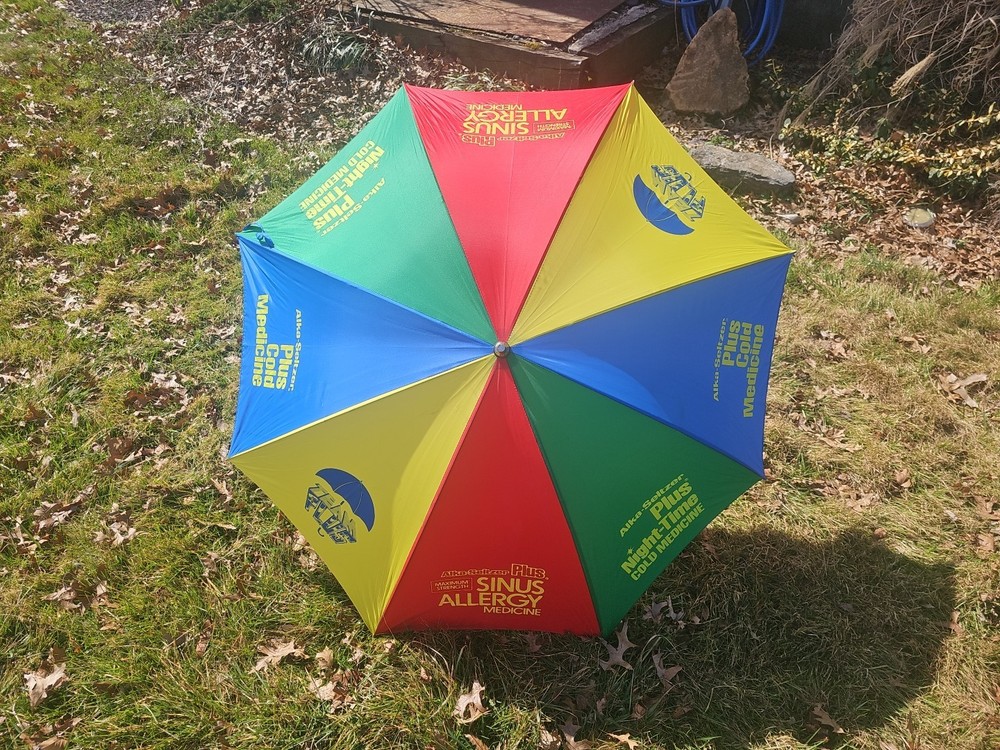 Vintage Alka – Seltzer Rainbow Umbrella Pharmaceutical Advertising Ad Sign VTG