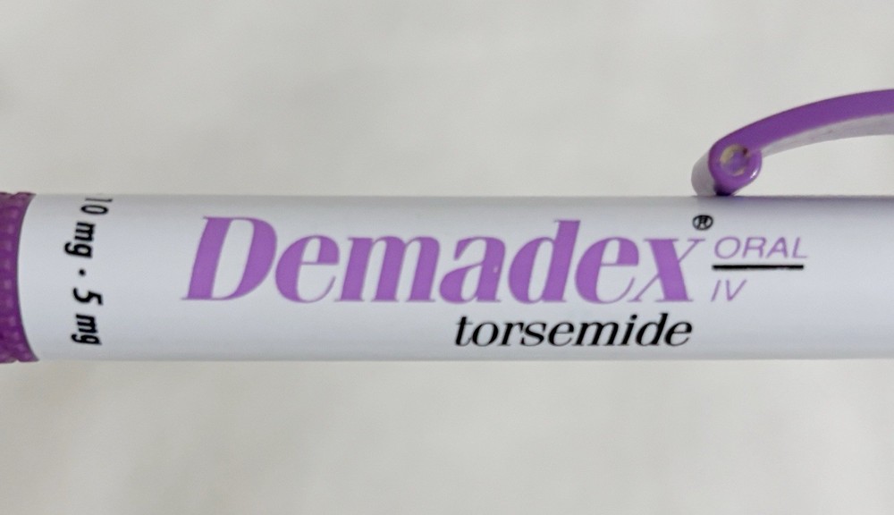 Pharmaceutical Purple and White Demadex Torsemide Ball Point Pen, Black Ink