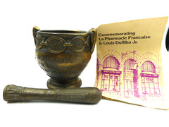 Vintage Coricidin Mortar & Pestle for La Pharmacie Francaise & Louis Dufilho Jr